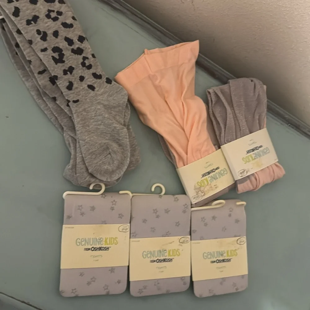 6 pr Kids Tights Set - Gray and Pink